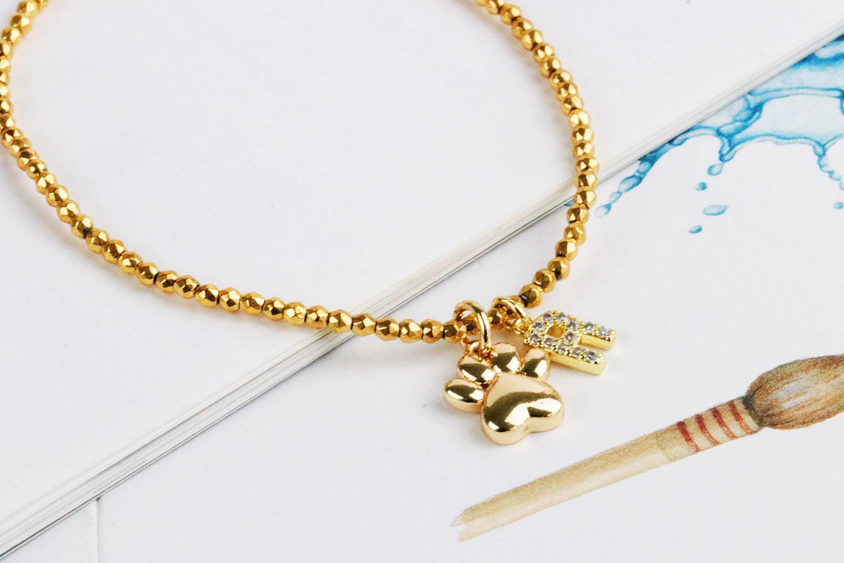 Pet Dog Cat Initial Bracelet, Personalized Pet Bracelet, Dog Paw Charm Jewelry, Pet Lover Gift for Her, Lost Pet Gift for Mum, Custom Name