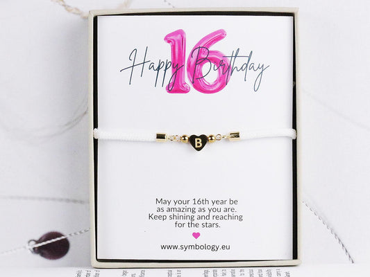 16th Birthday Bracelet Gift for Girl, Personalised Initial Bracelet, Sweet 16 Jewelry Gifts, Daughter Name Bracelet,, Message Card