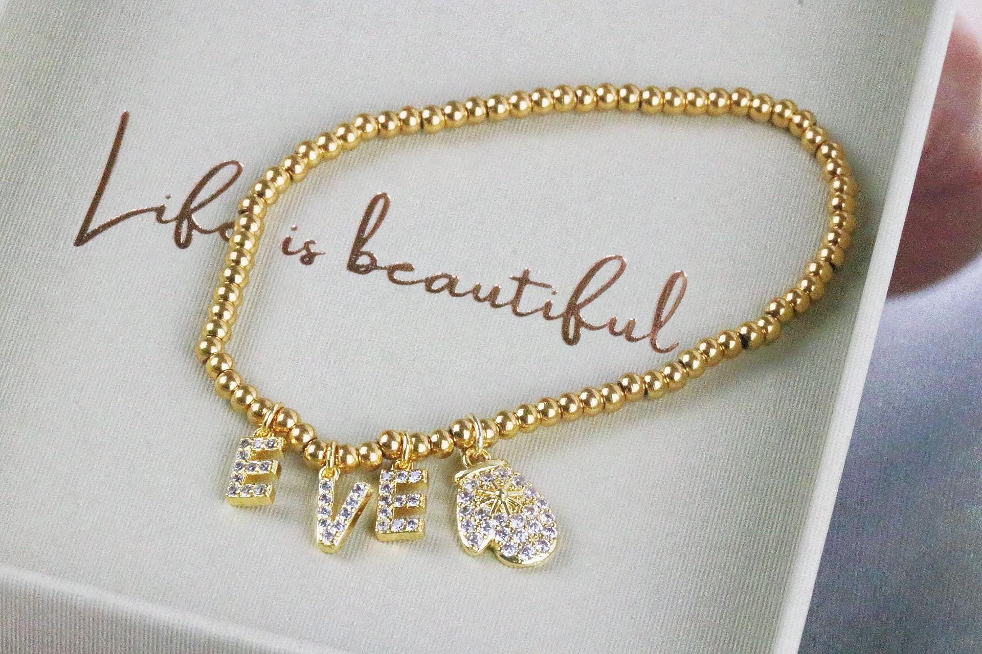 Elastic Gold Filled Beads Bracelet, Water Proof Initial Jewellery, Stacking Filler Letter Bracelets, Christmas Gift for Her, Secrete Santa