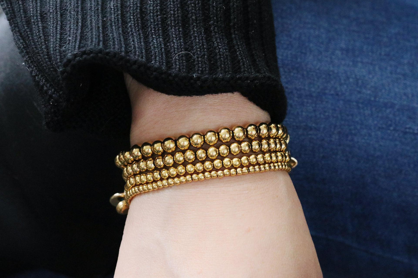 Adjustable Gold Filled Beads Bracelet in 2mm 3mm 4mm 5mm, Water Proof Minimalist Jewellery, Gold Letter Bracelets, Christmas Gift for Her