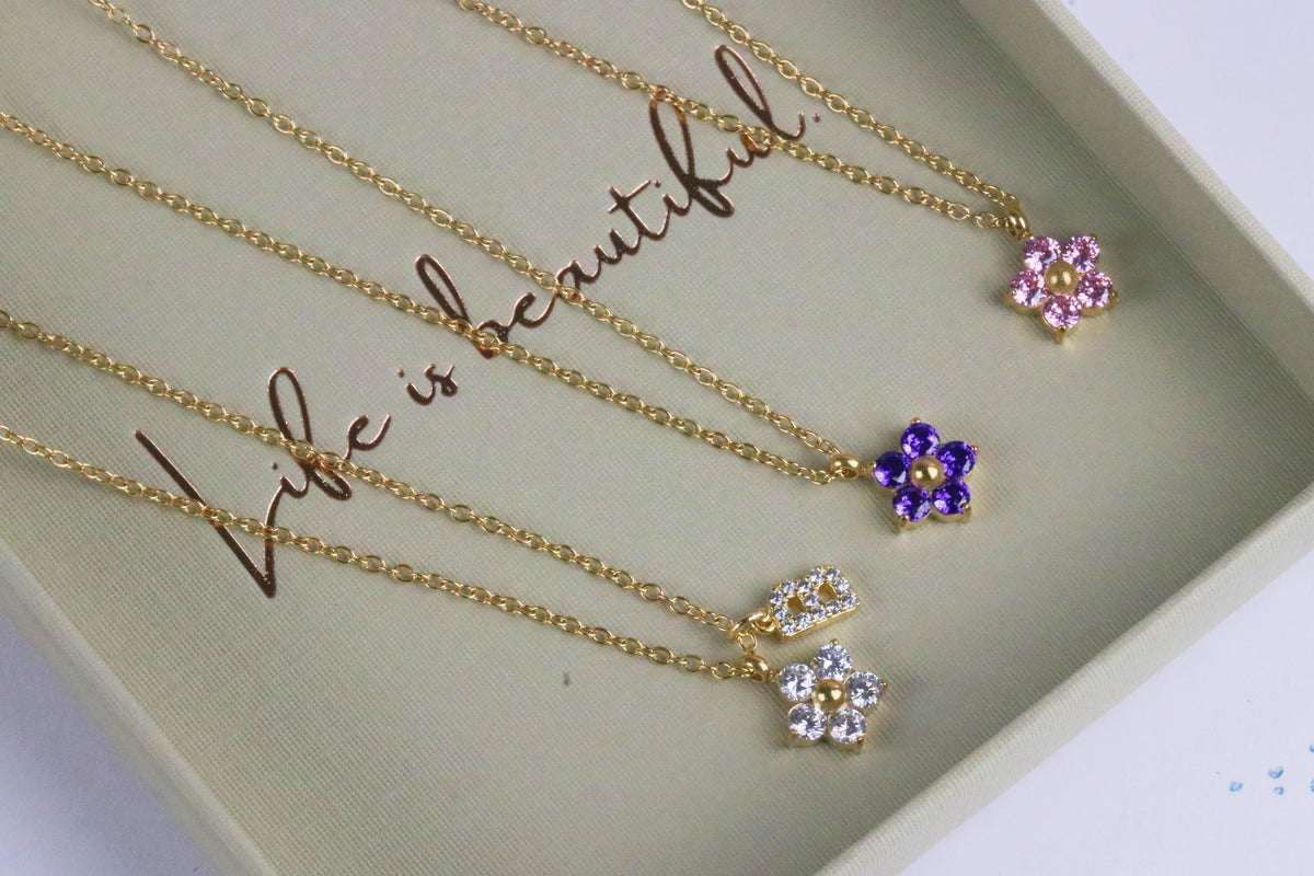 Gold Initial Necklace, Gold Filled Flower Necklace, Minimalist Teacher's Gift, Christmas Gift for Her, Floral Jewellery, Secret Santa Gift