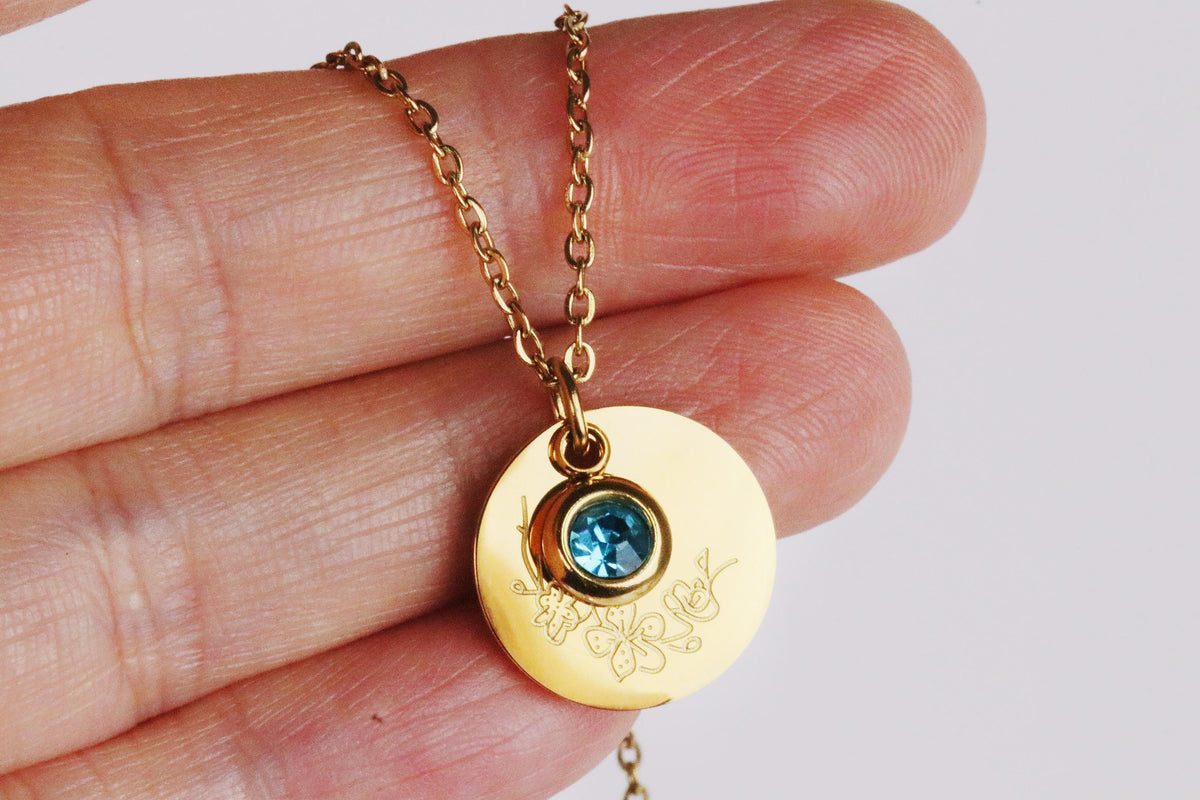 Gold Birth Flower Necklace, Engraving Name Necklace, Personalized Gifts, Custom Family Necklace, Christmas Gift for Mum, Sister, Grandma