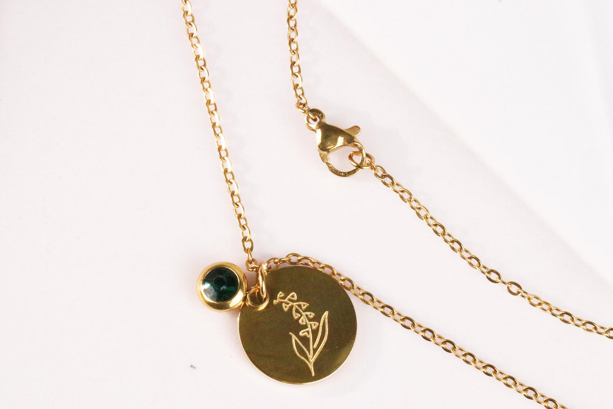 Gold Birth Flower Necklace, Engraving Name Necklace, Personalized Gifts, Custom Family Necklace, Christmas Gift for Mum, Sister, Grandma