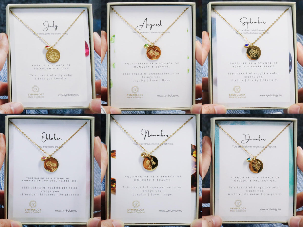 Gold Birth Flower Necklace, Engraving Name Necklace, Personalized Gifts, Custom Family Necklace, Christmas Gift for Mum, Sister, Grandma