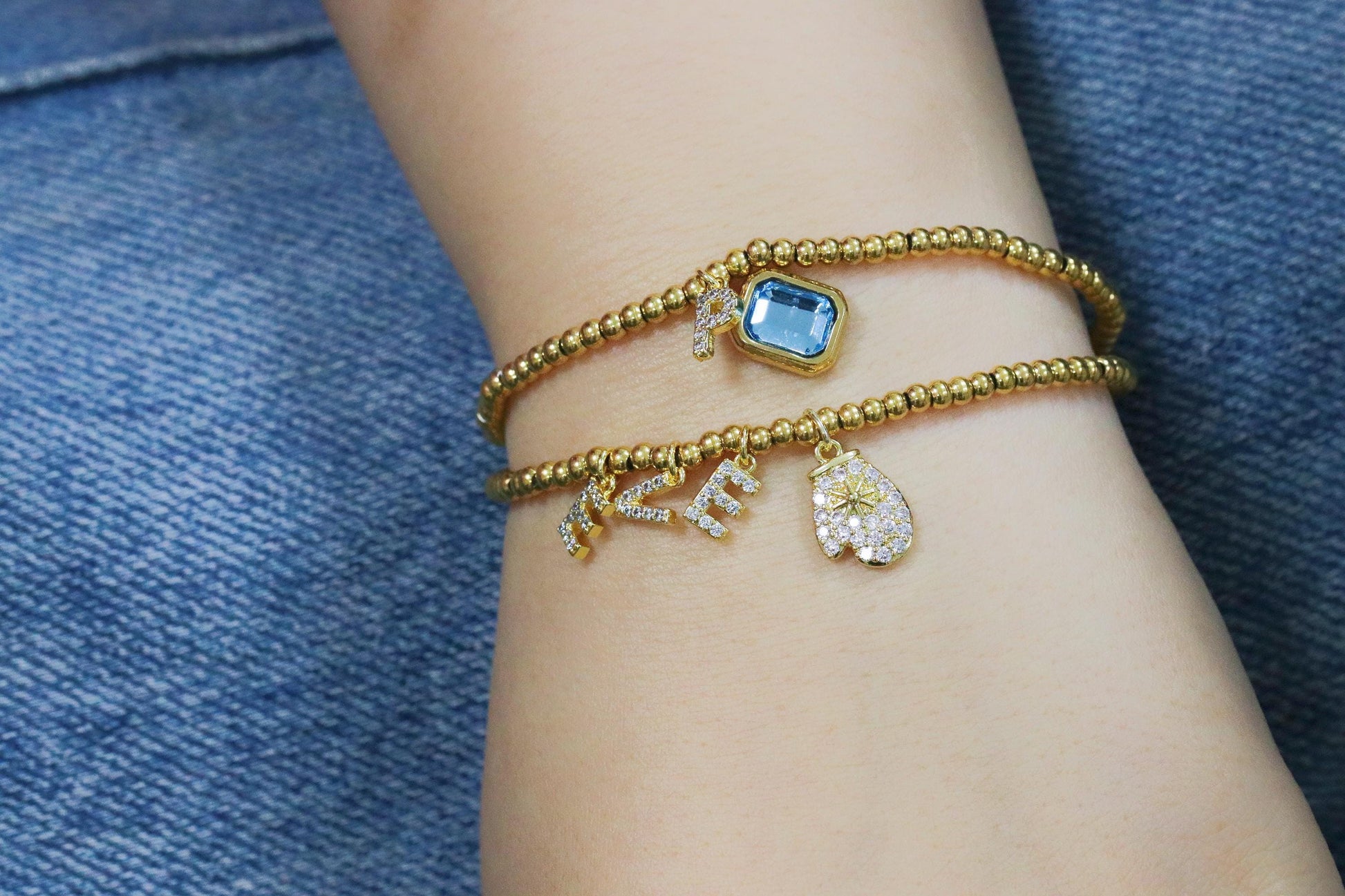Thank You Bracelet, Gold Filled Beads Initial Bracelet, Sentimental Birthstone Bracelet Teacher's Gift,Wedding Day Gift, Christmas Gift