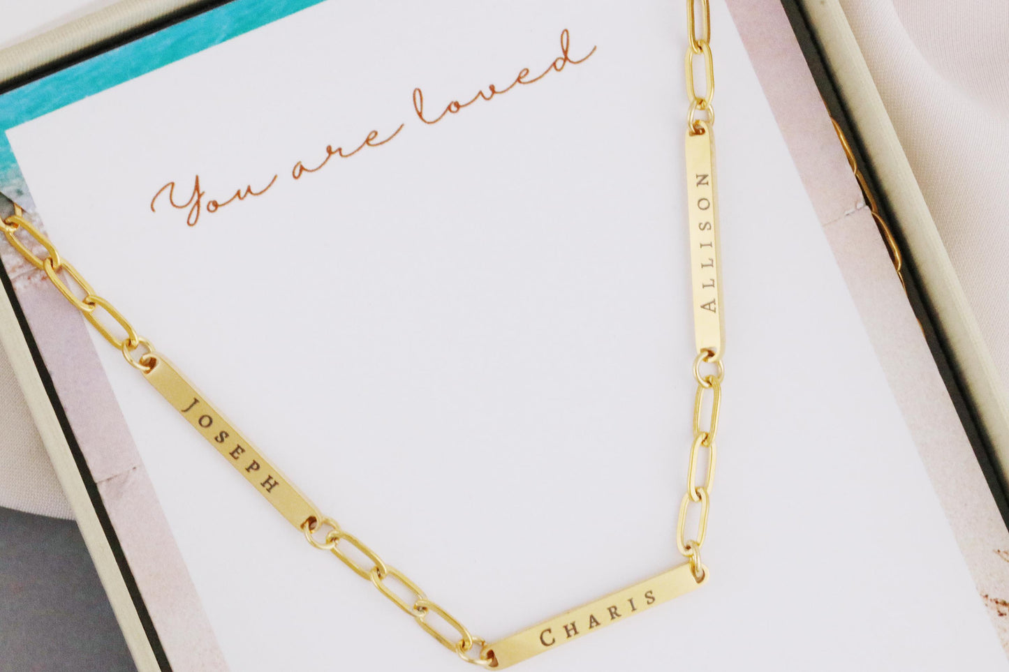 Personalised Family Necklace, Gold Multi Name Necklace, Gift for Mum, Children Name Bracelet, Wife Gift, Kids Name Engraving Gift for Her