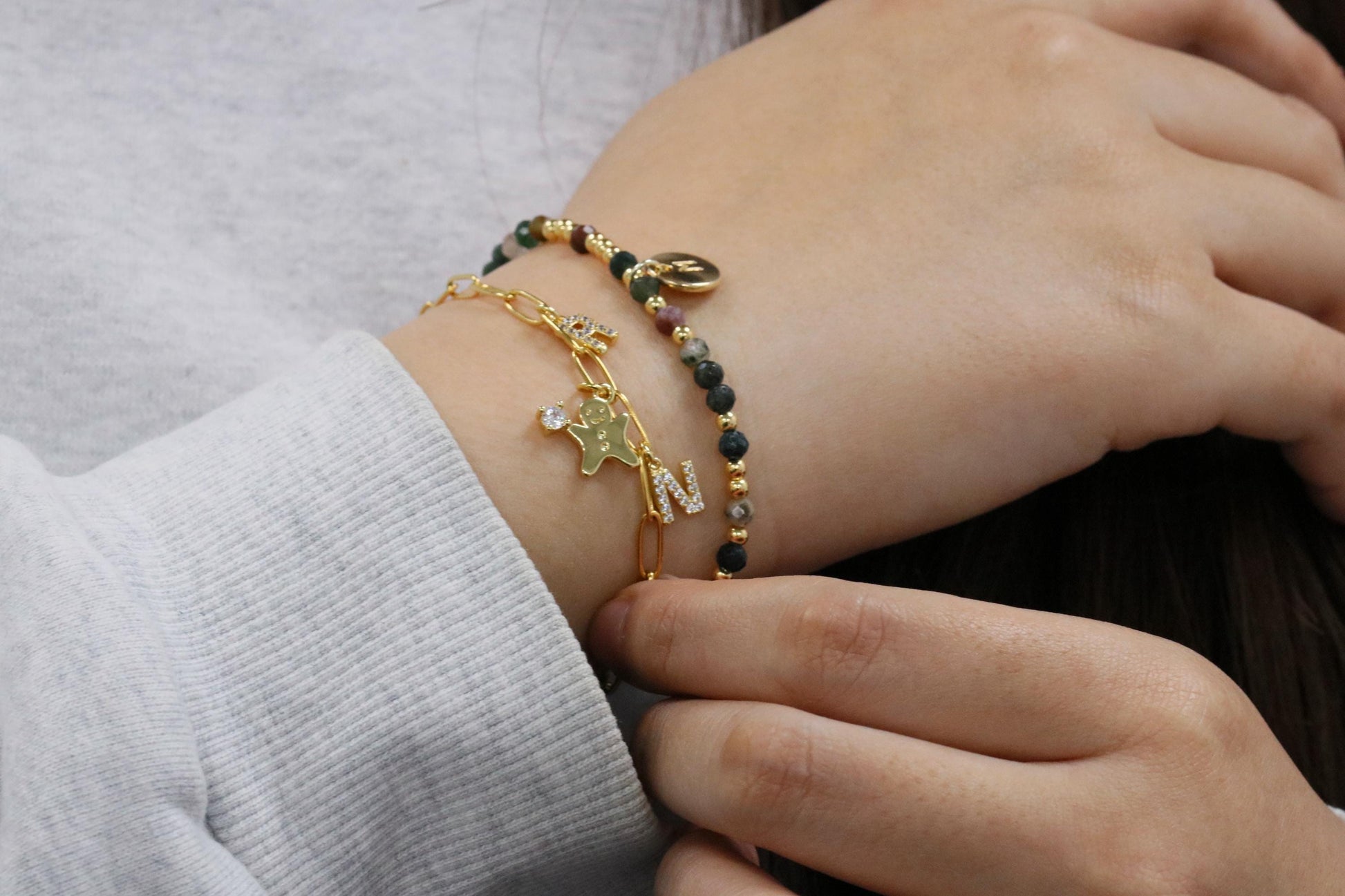 18K Gold Paperclip Bracelet, Dainty Initial Bracelets, Gold Minimalist Bracelets, Personalised Letter Bracelet, Ginger Bread Man Bracelet