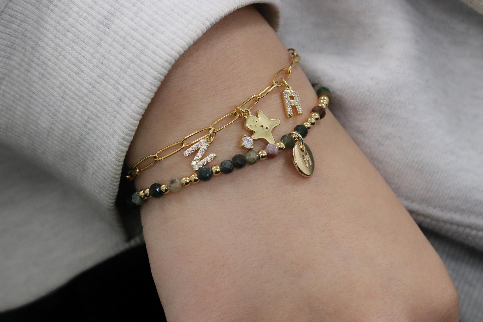 18K Gold Paperclip Bracelet, Dainty Initial Bracelets, Gold Minimalist Bracelets, Personalised Letter Bracelet, Ginger Bread Man Bracelet