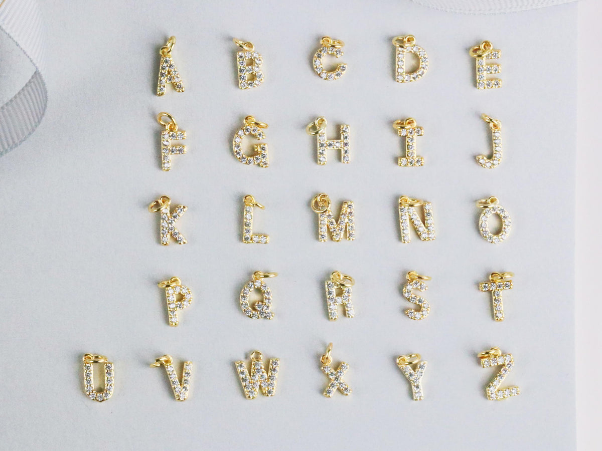 Gold Filled CZ Initial Letter Charm, Alphbet Add On Charms, Personalised Initial for Custom Jewellery, Crystal Letter Charms Jewellery Parts