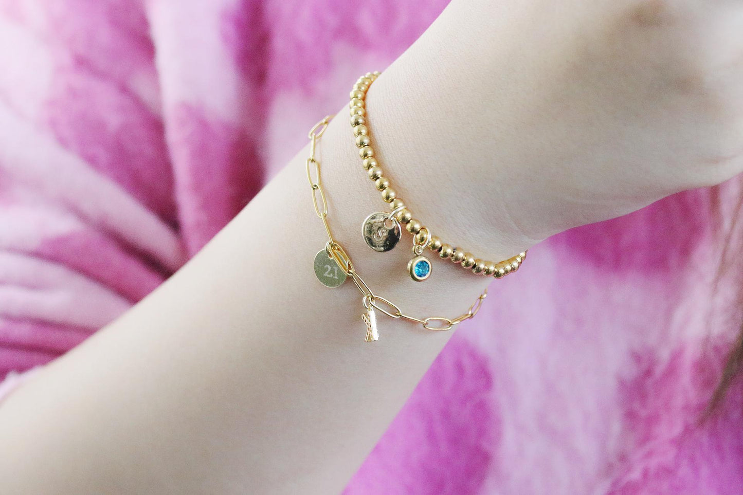 Adjustable Gold Filled Beads Bracelet in 2mm 3mm 4mm 5mm, Water Proof Minimalist Jewellery, Gold Letter Bracelets, Christmas Gift for Her