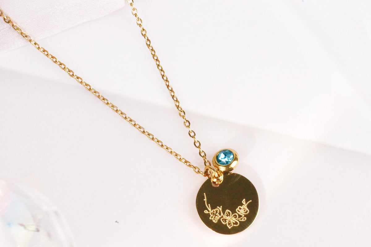 Gold Birth Flower Necklace, Engraving Name Necklace, Personalized Gifts, Custom Family Necklace, Christmas Gift for Mum, Sister, Grandma