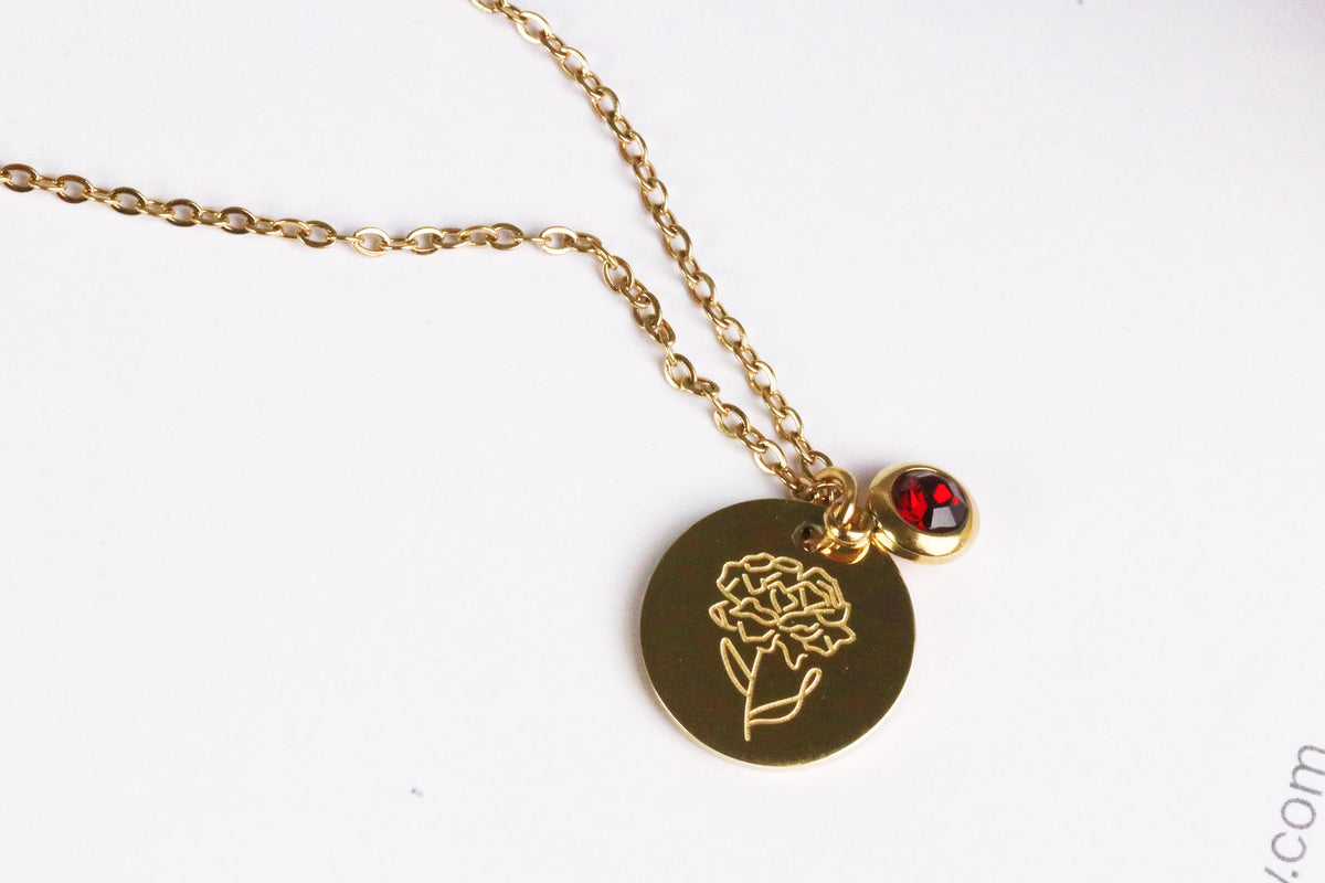 Gold Birth Flower Necklace, Engraving Name Necklace, Personalized Gifts, Custom Family Necklace, Christmas Gift for Mum, Sister, Grandma