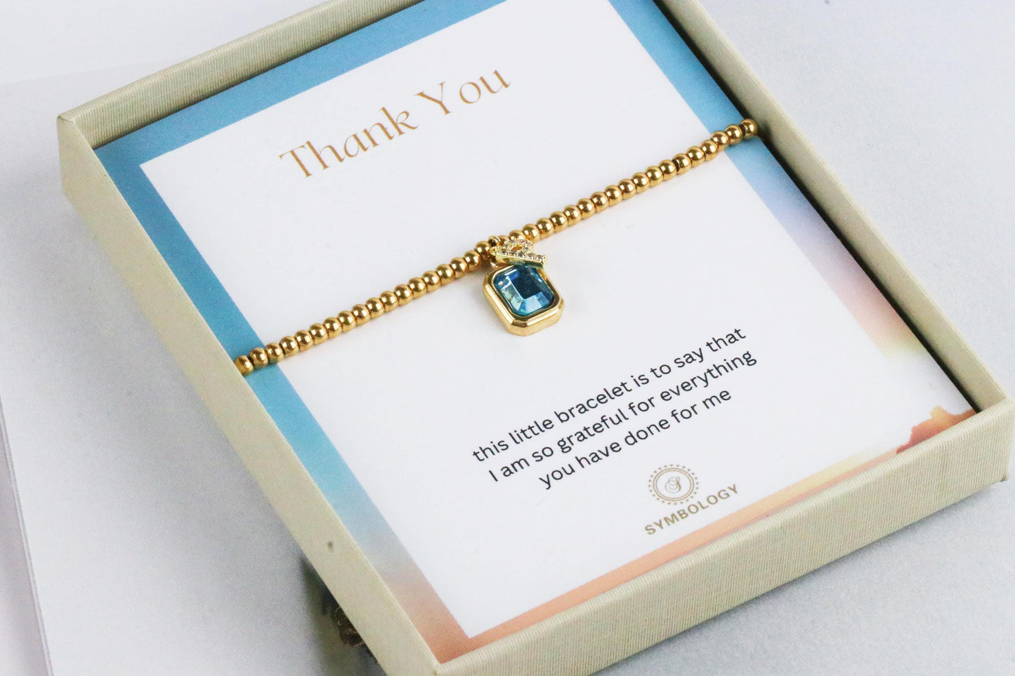 Thank You Bracelet, Gold Filled Beads Initial Bracelet, Sentimental Birthstone Bracelet Teacher's Gift,Wedding Day Gift, Christmas Gift