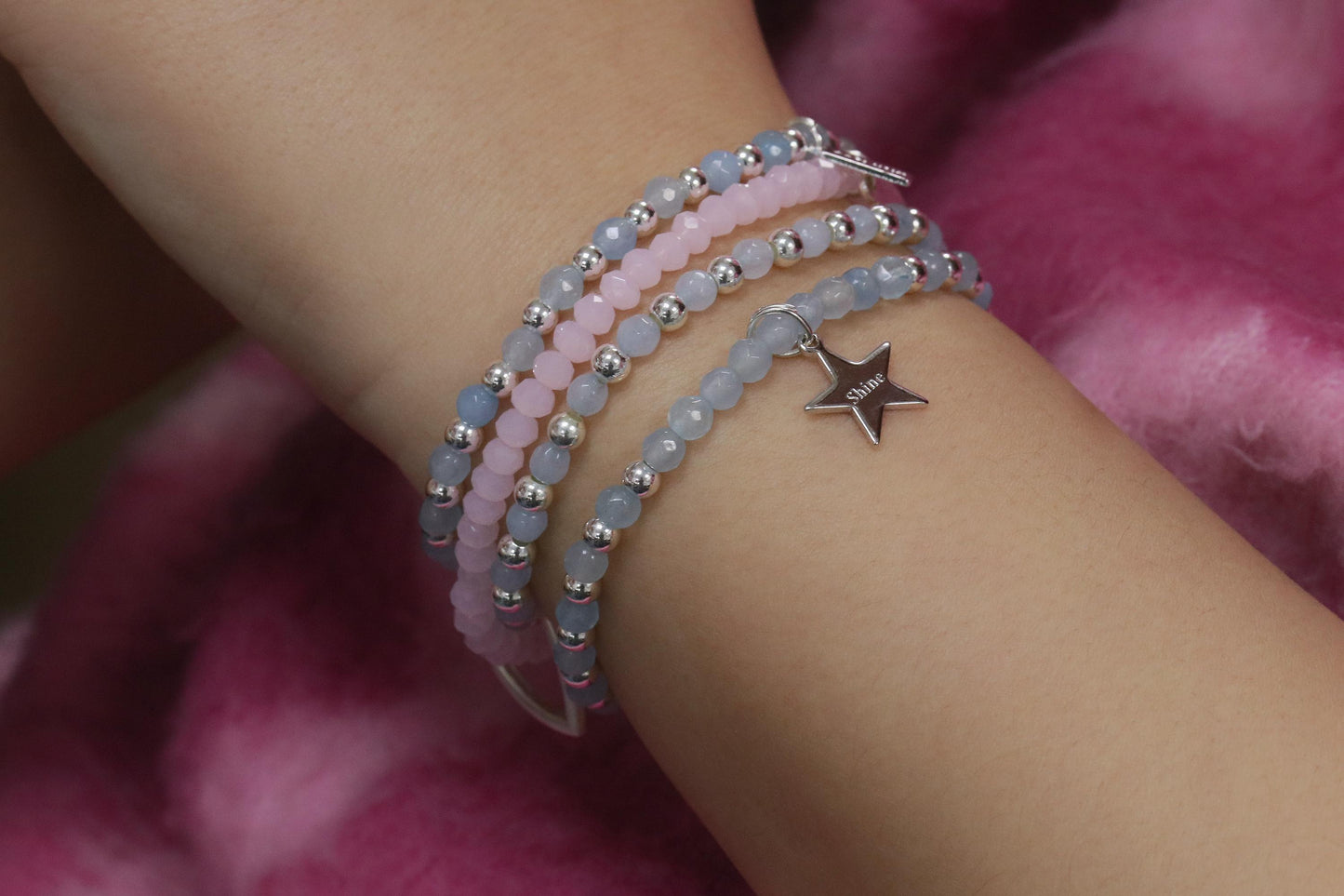 Blue Agate Initial Bracelet, Personalised Silver Beaded Bracelet, 16, 18 21 30 40 50 60 Birthday Gift for Her, Customised Number Bracelet