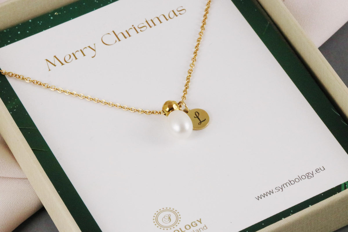 Personalised Initial Necklace, Gold Peal Custom Necklace, Christmas Wife Gift, Engraving Gift for Her, Water Proof Custom Letter Necklace