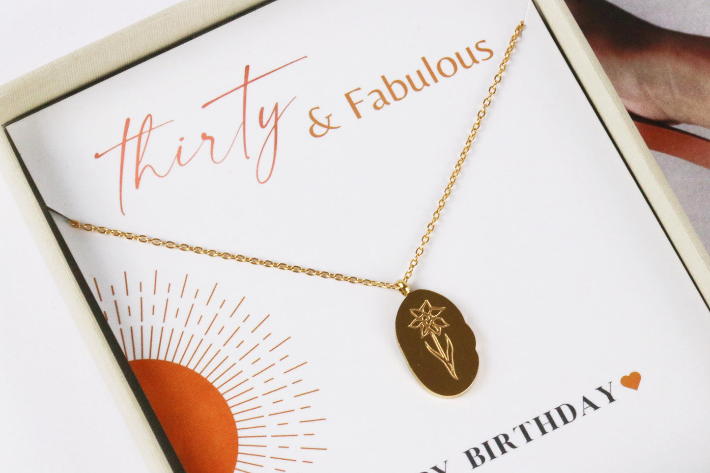 30 40 50 60 70 Birthday Necklace, Lily Flowers Personalised Necklace, Engraving Number Jewelry, Gold Floral Necklace, Birthday Gift for Her