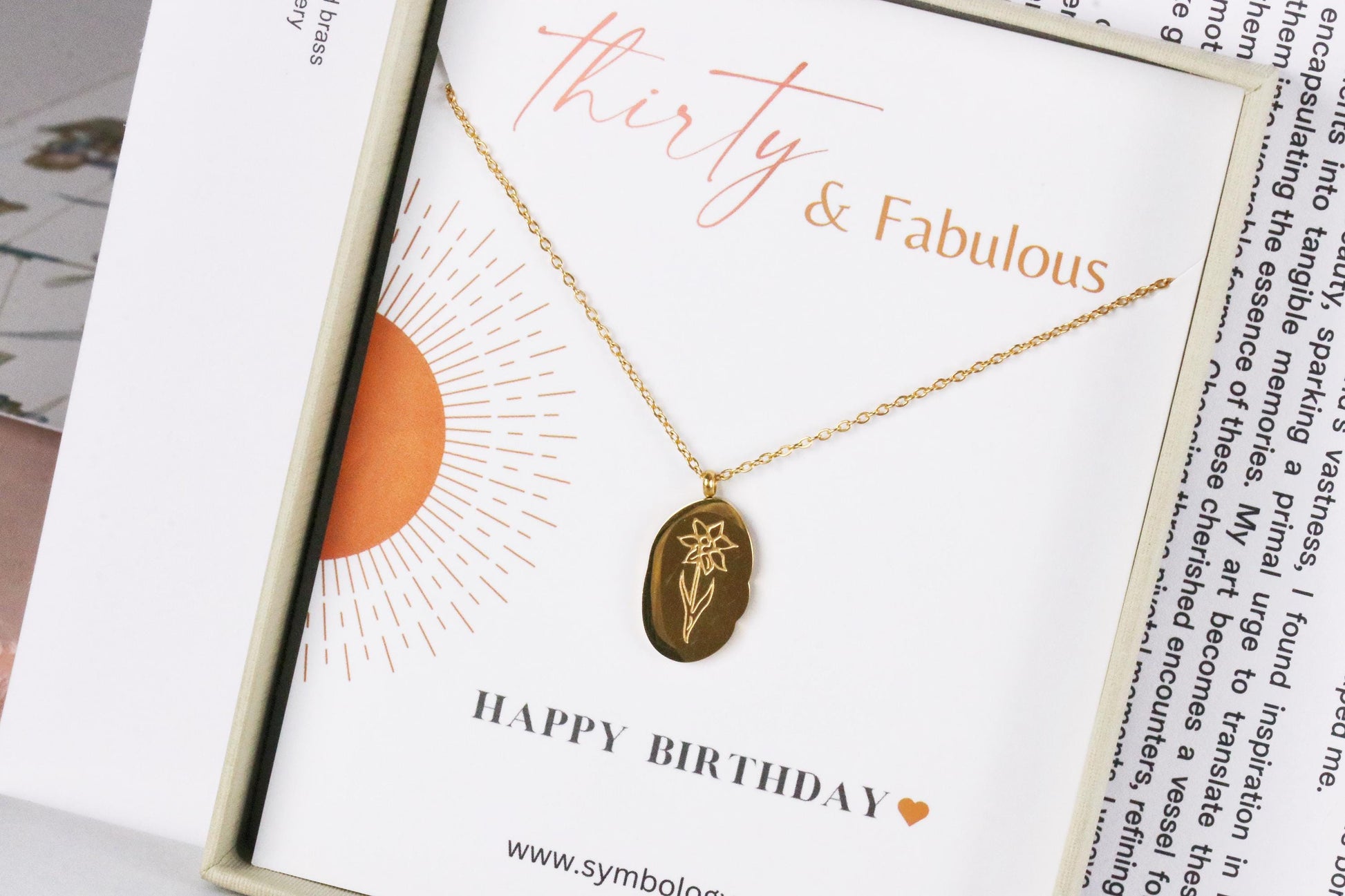 30 40 50 60 70 Birthday Necklace, Lily Flowers Personalised Necklace, Engraving Number Jewelry, Gold Floral Necklace, Birthday Gift for Her