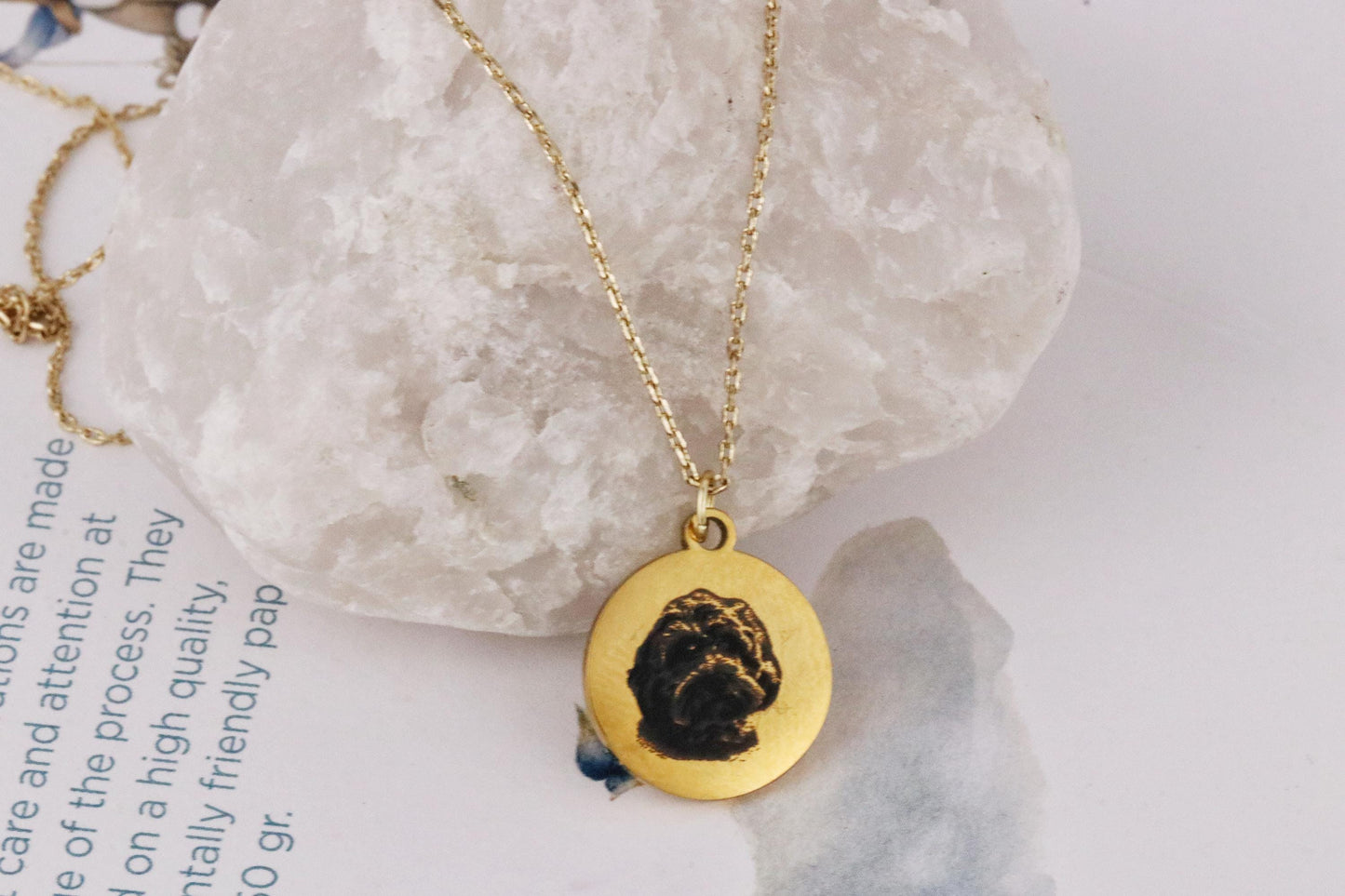 Gold Custom Pet Portrait Name Necklace, Dog Photo Necklace, Engraved Cat Necklace, Silver Pet Memorial Necklace, Gift for Cat Dog Mum