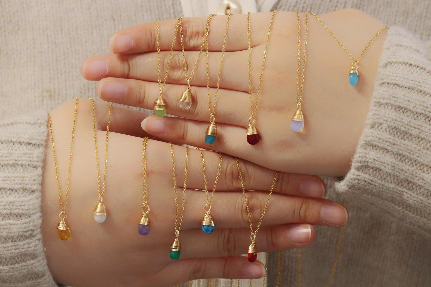 Personalised Birthstone Necklace, Swarovski Crystal Pendant, Gold Raw Stone Pendant, Genuine Energy Stone Jewellery, Birthday Gift for Her