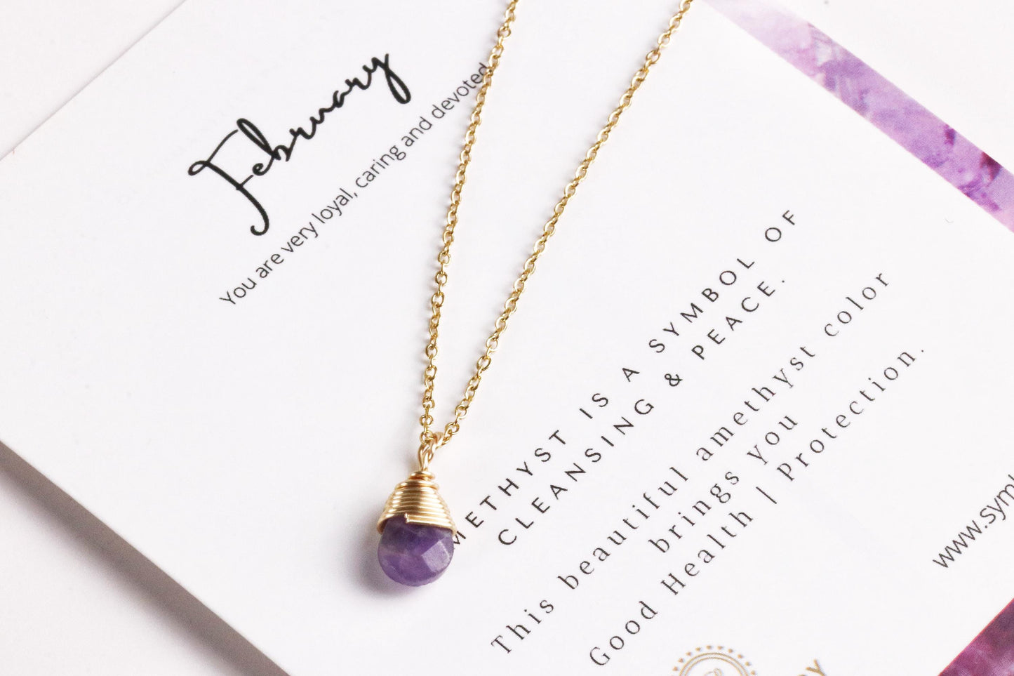 Feburary Birthstone Necklace, Swarovski Crystal Amethyst Crystal Pendant, Gold Raw Purple Stone Pendant, Healing Stone Birthday Gift for Her