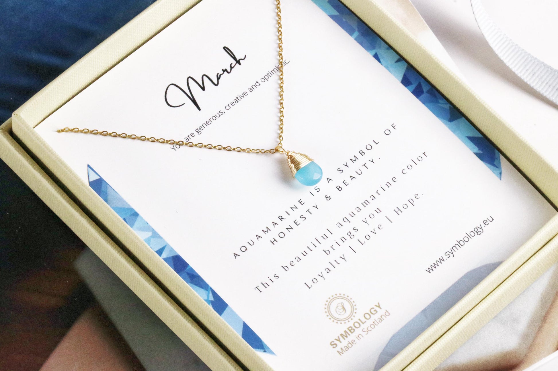 March Birthstone Necklace, Swarovski Crystal Aquamarine Crystal Pendant, Gold Raw Blue Stone Pendant, Genuine Stone Birthday Gift for Her