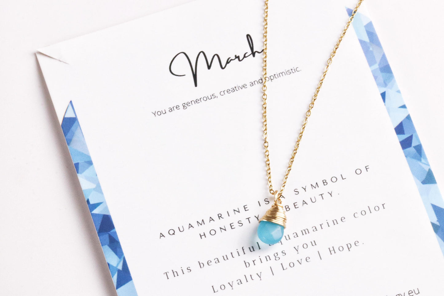 March Birthstone Necklace, Swarovski Crystal Aquamarine Crystal Pendant, Gold Raw Blue Stone Pendant, Genuine Stone Birthday Gift for Her