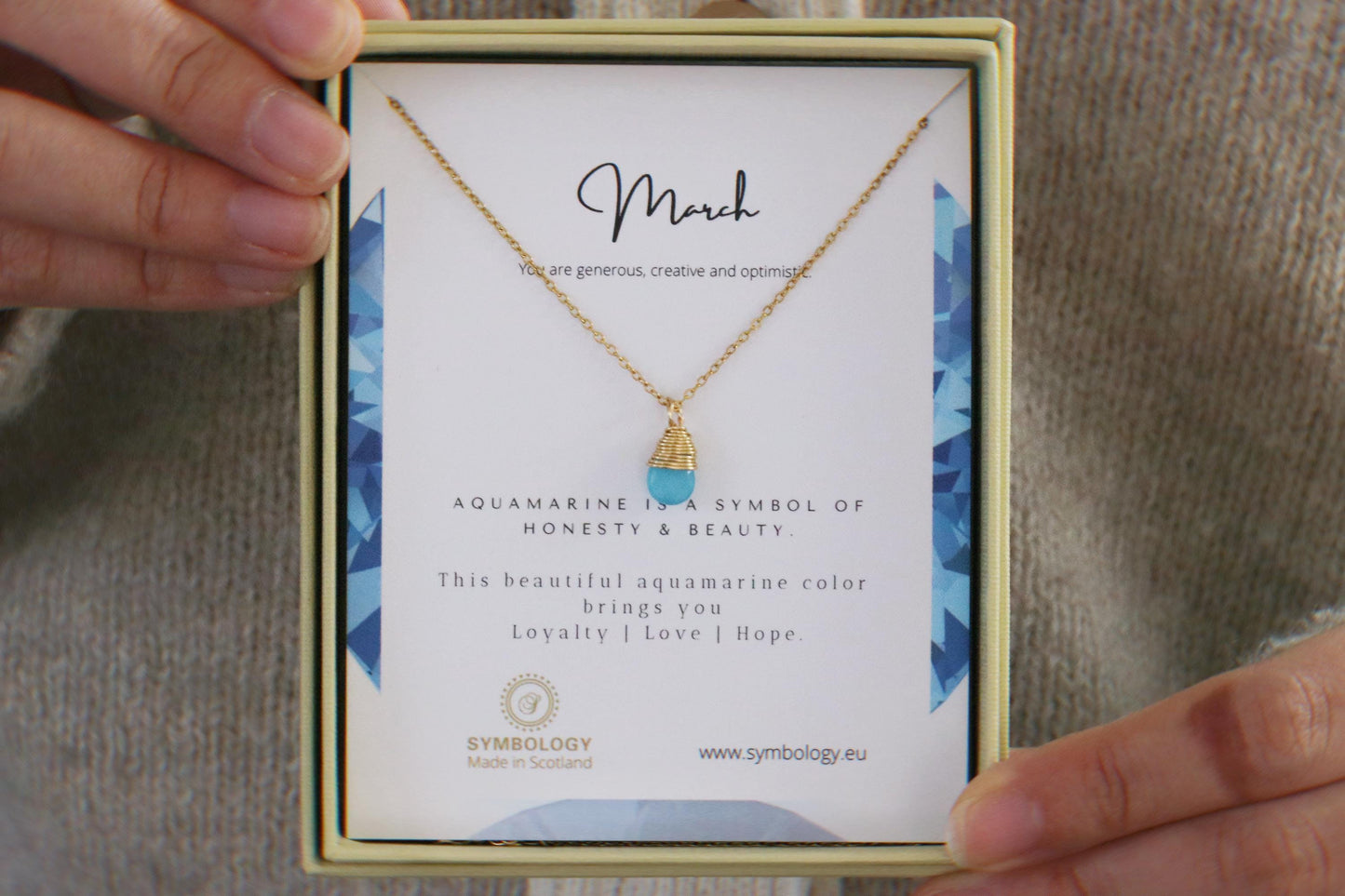 March Birthstone Necklace, Swarovski Crystal Aquamarine Crystal Pendant, Gold Raw Blue Stone Pendant, Genuine Stone Birthday Gift for Her