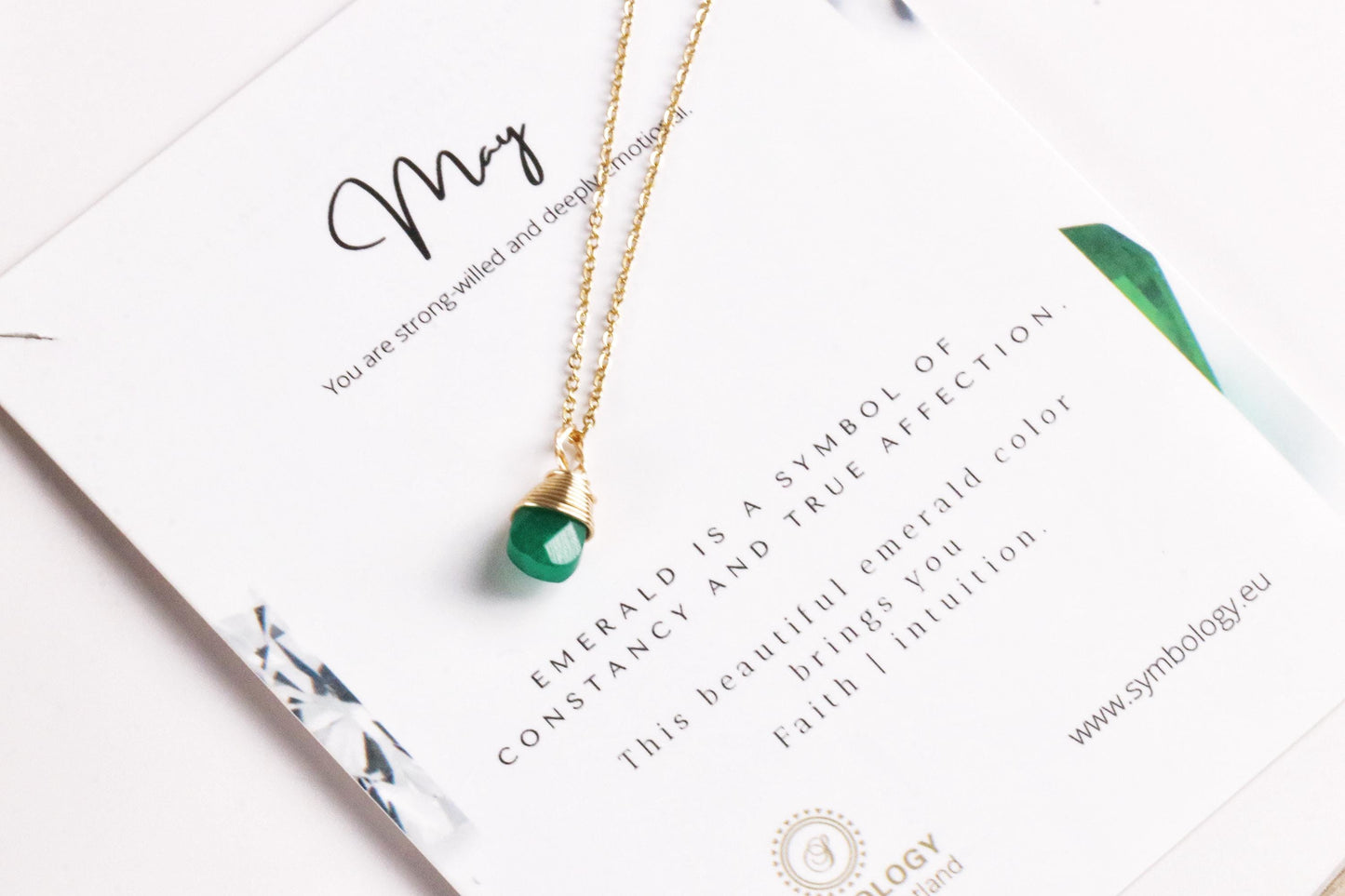 May Birthstone Necklace, Swarovski Crystal Emerald Crystal Pendant, Raw Crystal Stone Pendant, Genuine Green Stone Birthday Gift for Her