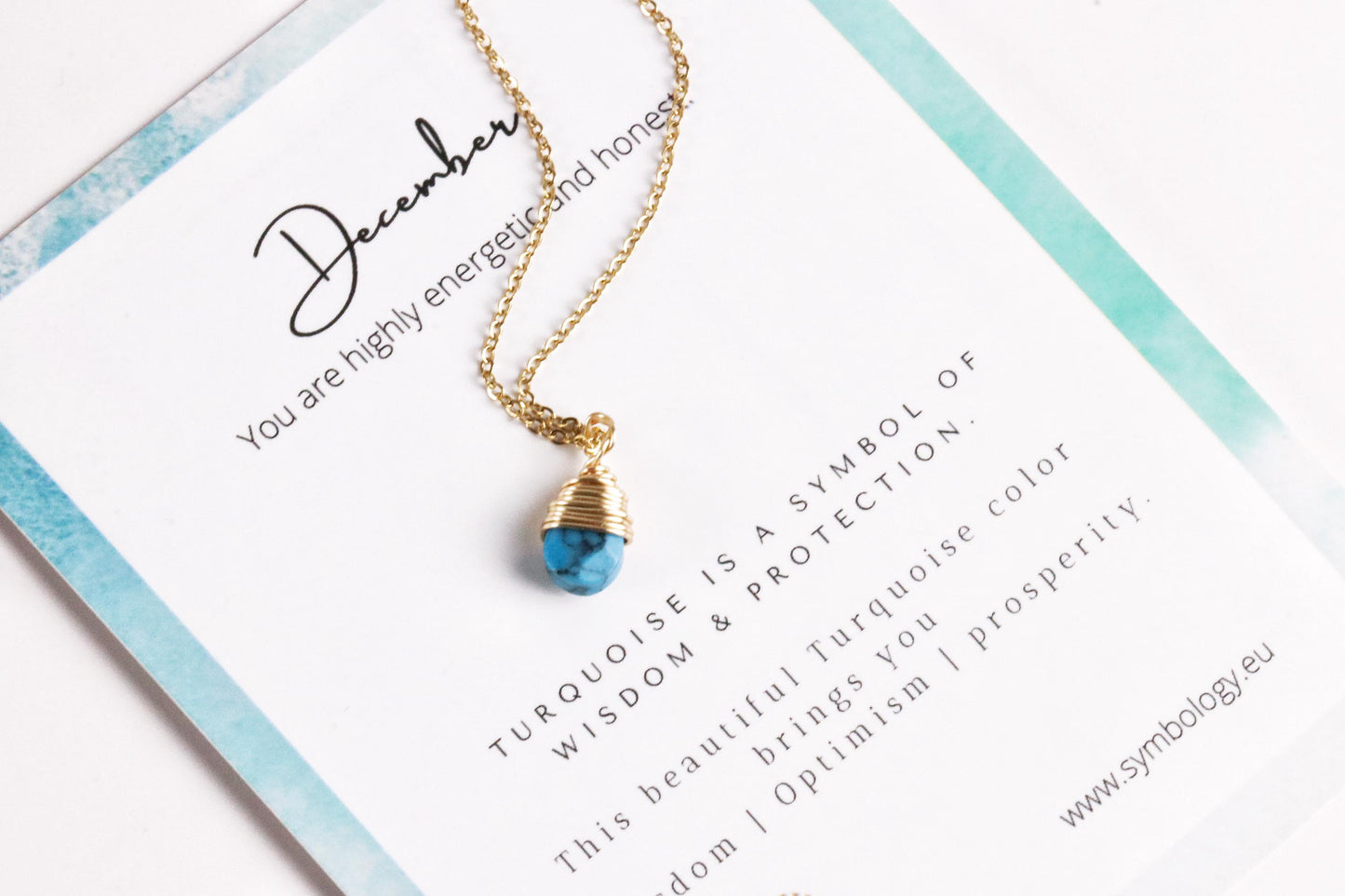 December Birthstone Necklace Swarovski Crystal Turquoise Crystal Pendant, Gold Raw Crystal Pendant, Real Energy Stone Birthday Gift for Her
