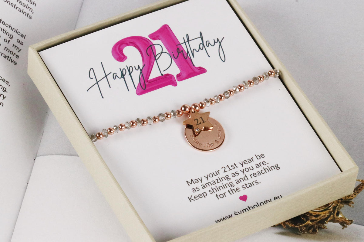 Grey Crystal Beads Initial Bracelet, Personalised Rose Gold Beaded Bracelet, 21 Birthday Gift for Her, Customised Engraving Number Bracelet