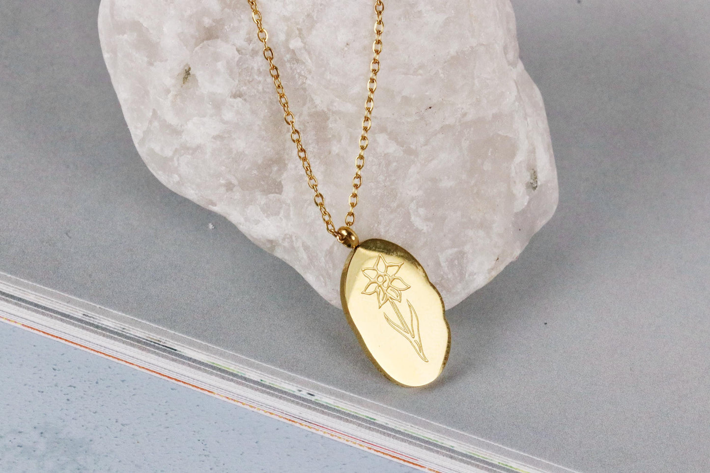 30 40 50 60 70 Birthday Necklace, Lily Flowers Personalised Necklace, Engraving Number Jewelry, Gold Floral Necklace, Birthday Gift for Her