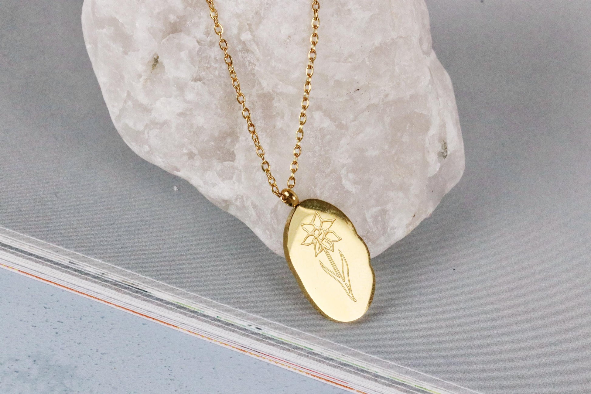 30 40 50 60 70 Birthday Necklace, Lily Flowers Personalised Necklace, Engraving Number Jewelry, Gold Floral Necklace, Birthday Gift for Her