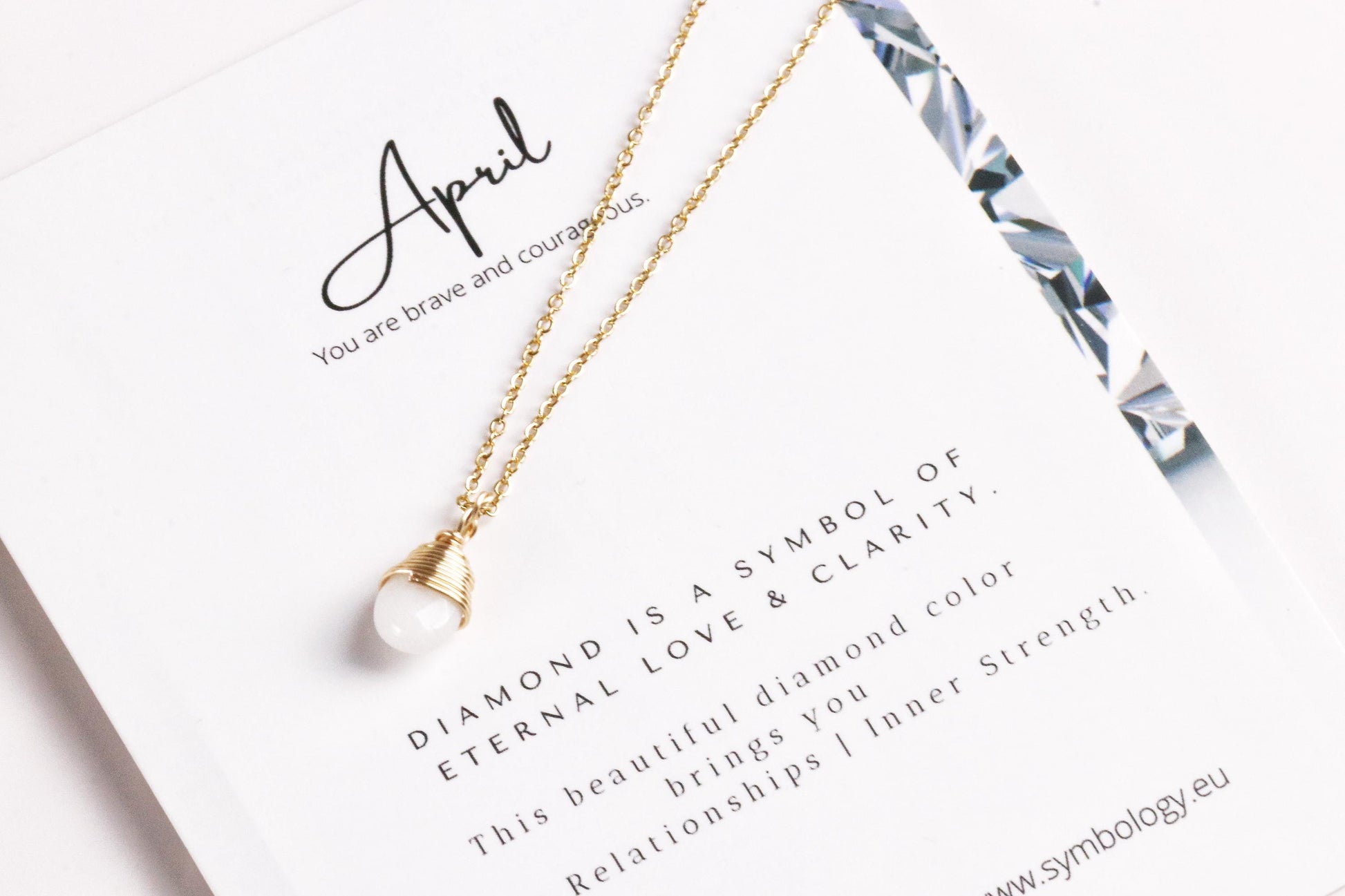 April Birthstone Necklace, Swarovski Crystal Diamond Crystal Pendant, Gold Raw Crystal Stone Pendant, Genuine Stone Birthday Gift for Her