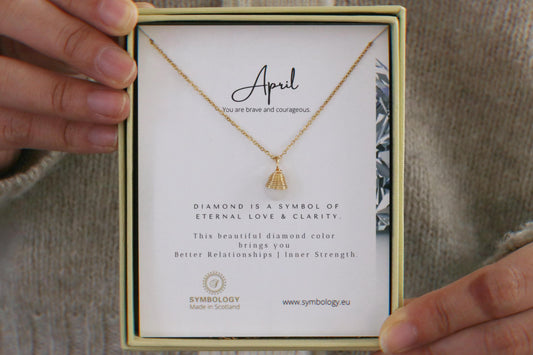 April Birthstone Necklace, Swarovski Crystal Diamond Crystal Pendant, Gold Raw Crystal Stone Pendant, Genuine Stone Birthday Gift for Her