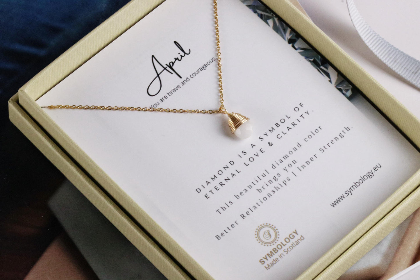 April Birthstone Necklace, Swarovski Crystal Diamond Crystal Pendant, Gold Raw Crystal Stone Pendant, Genuine Stone Birthday Gift for Her