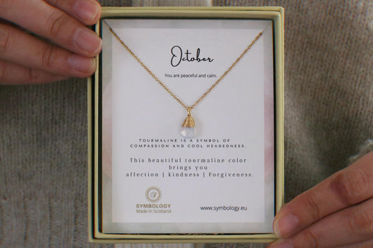 October Birthstone Necklace Swarovski Crystal Opal Crystal Pendant, Gold Raw Crystal Pendant, Genuine White Stone Birthday Gift for Her