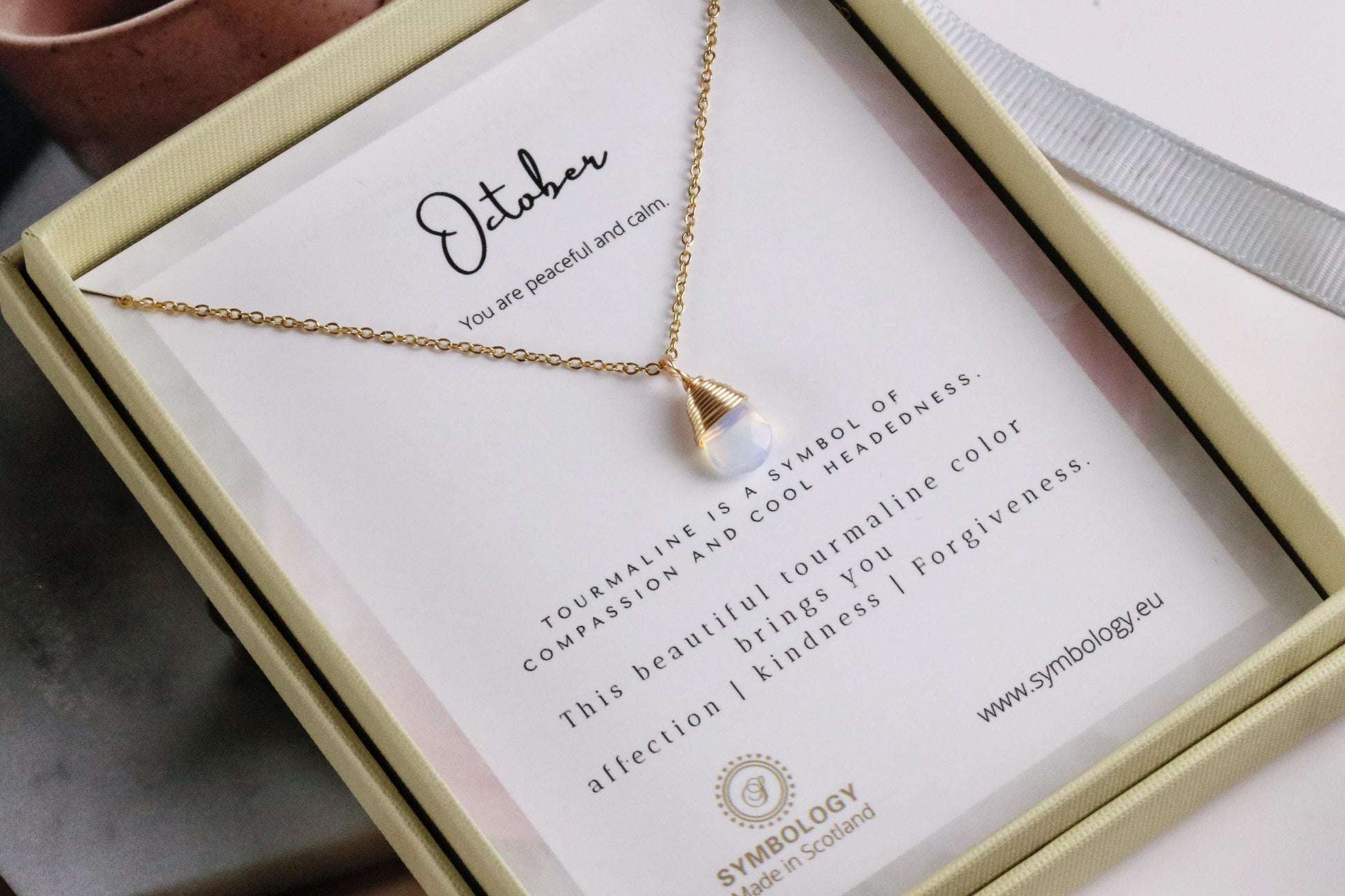 October Birthstone Necklace Swarovski Crystal Opal Crystal Pendant, Gold Raw Crystal Pendant, Genuine White Stone Birthday Gift for Her