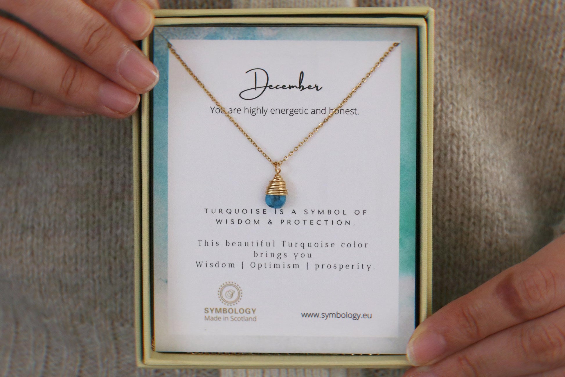 December Birthstone Necklace Swarovski Crystal Turquoise Crystal Pendant, Gold Raw Crystal Pendant, Real Energy Stone Birthday Gift for Her