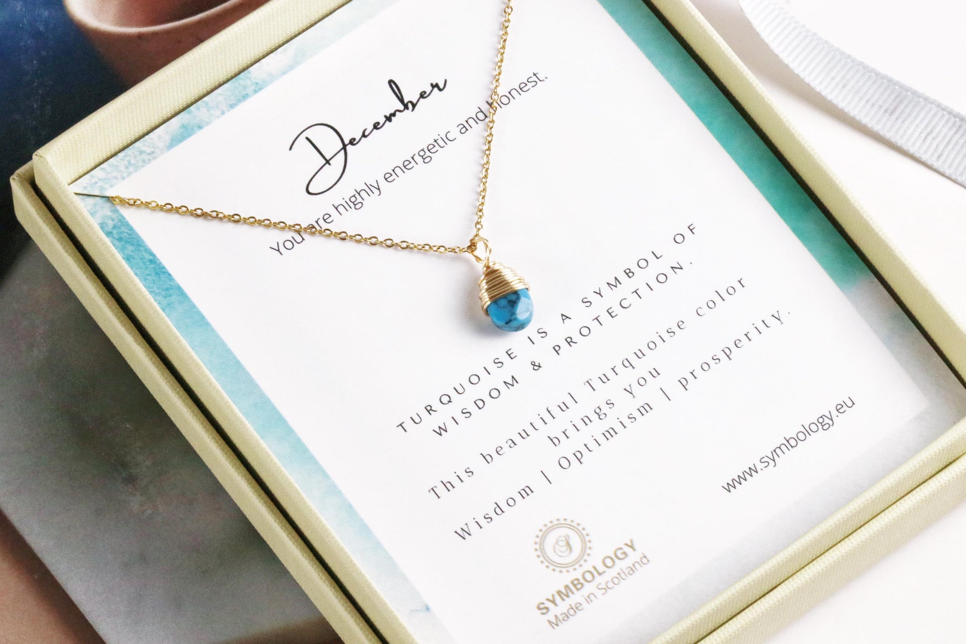 December Birthstone Necklace Swarovski Crystal Turquoise Crystal Pendant, Gold Raw Crystal Pendant, Real Energy Stone Birthday Gift for Her