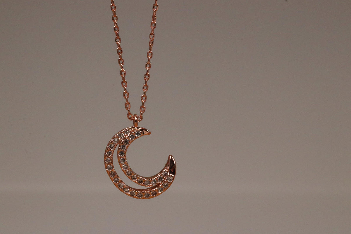 Crystal Moon Necklace, Gold Pave Dainty Necklace, Gold Diamond Necklace, Gold Minimalist Jewellery, Birthday Custom Love You Gift for Her
