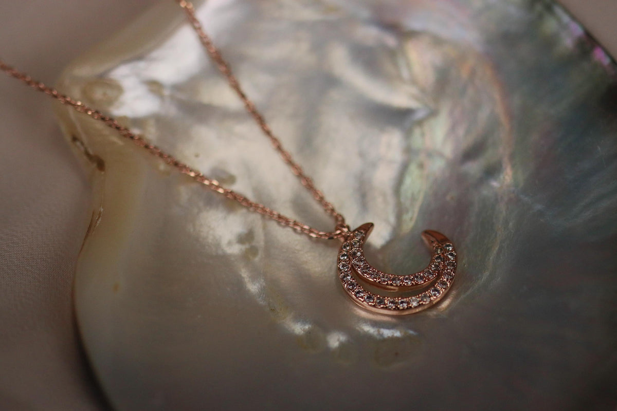 Crystal Moon Necklace, Gold Pave Dainty Necklace, Gold Diamond Necklace, Gold Minimalist Jewellery, Birthday Custom Love You Gift for Her