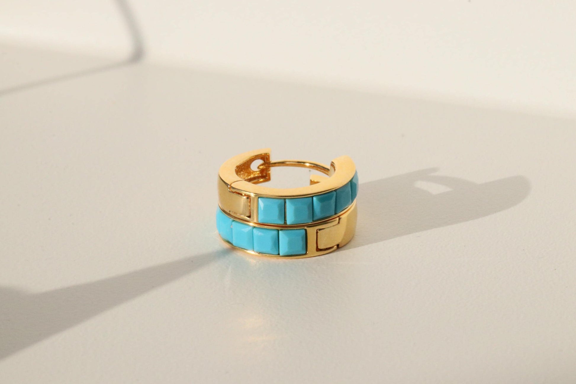 December Birthstone Jewellery: Gold Turquoise Crystal Hoop Earrings, Minimalist Jewellery for Woman