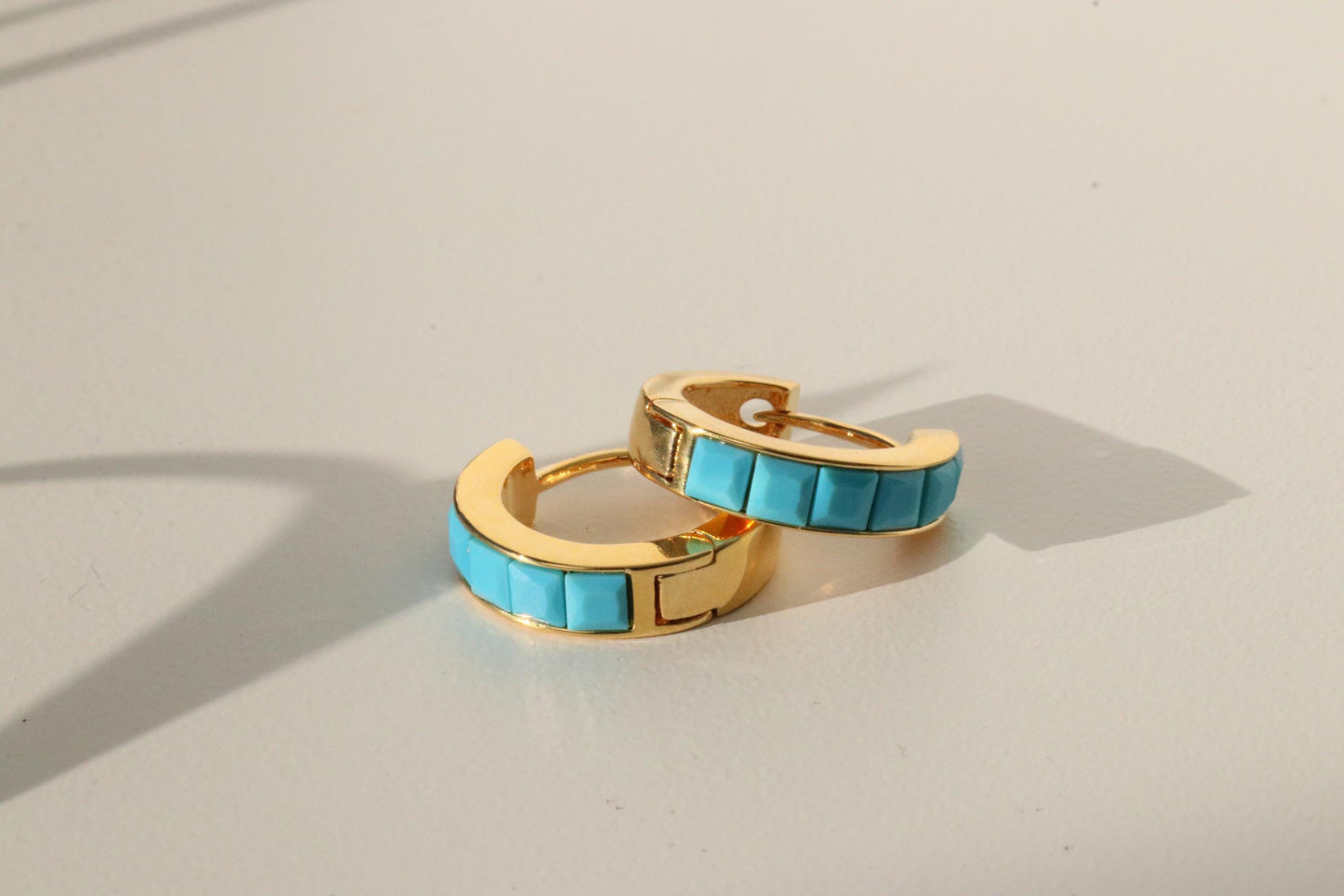 December Birthstone Jewellery: Gold Turquoise Crystal Hoop Earrings, Minimalist Jewellery for Woman