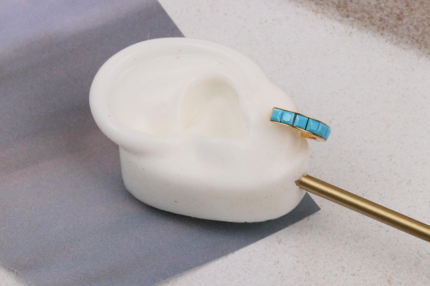 December Birthstone Jewellery: Gold Turquoise Crystal Hoop Earrings, Minimalist Jewellery for Woman