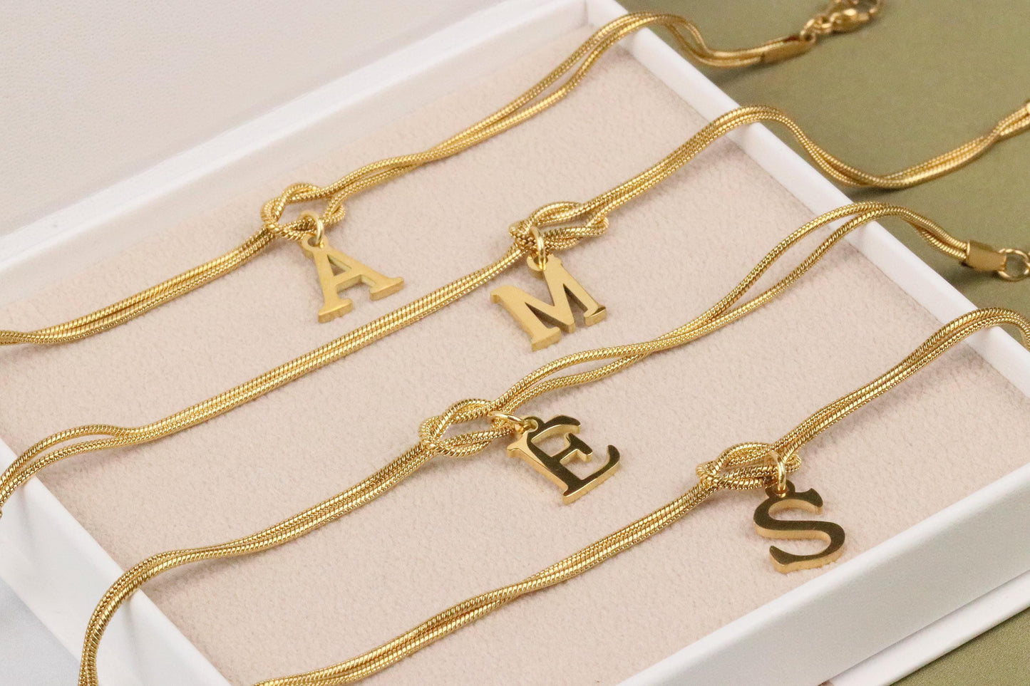 18K Gold Knot Custom Bracelet, Stainless Steel Couples Snake Chain Bracelet, Friendship Bracelet, Initial Bracelet Mother's Day Gift for Her