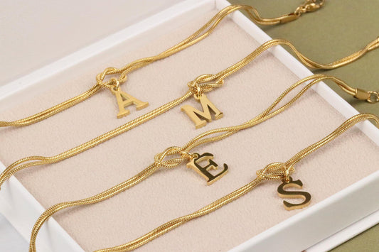 18K Gold Knot Custom Bracelet, Stainless Steel Couples Snake Chain Bracelet, Friendship Bracelet, Initial Bracelet Mother's Day Gift for Her