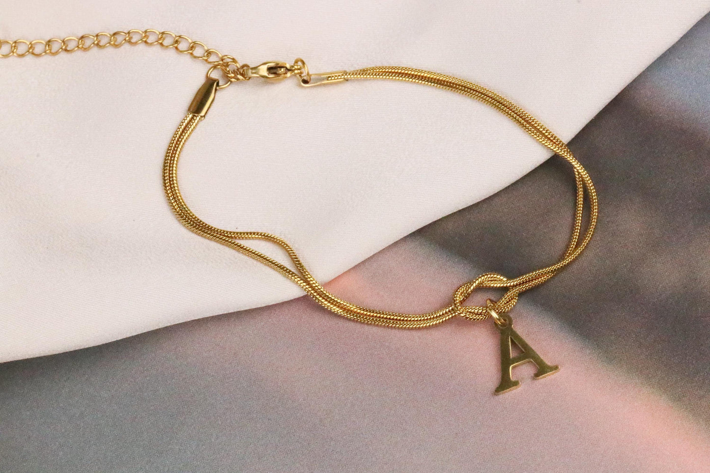 18K Gold Knot Custom Bracelet, Stainless Steel Couples Snake Chain Bracelet, Friendship Bracelet, Initial Bracelet Mother's Day Gift for Her