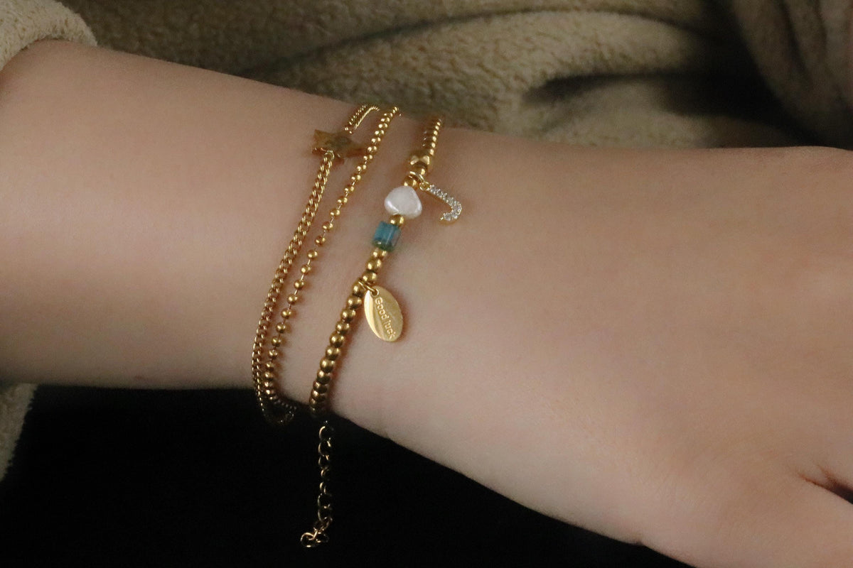 Gold Beaded Custom Bracelet, Stainless Steel Personalised Initial Bracelet, Good Luck Bracelet Gift for Her, Mother's Day Gift for Aunt