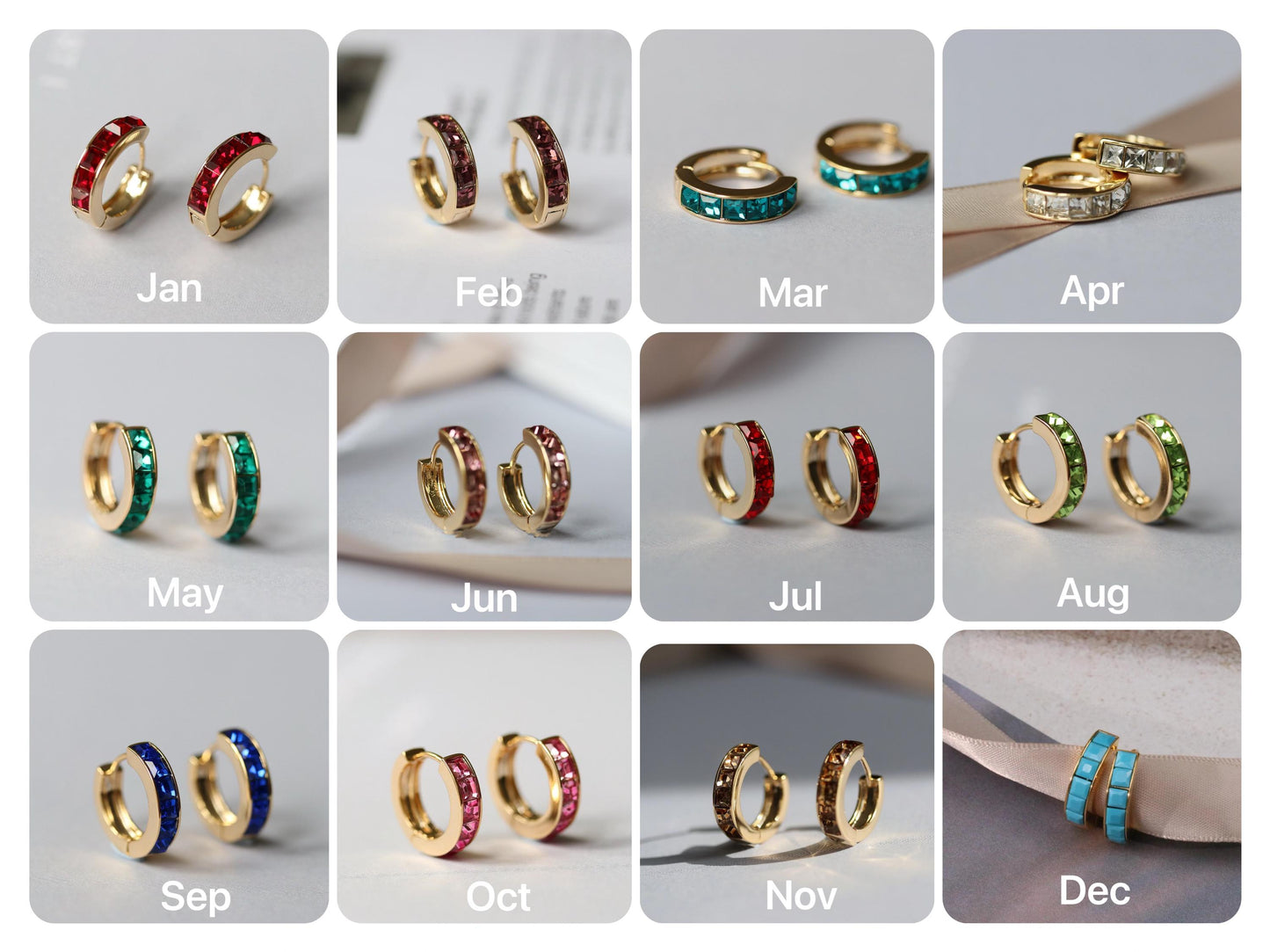 September Birthstone Hoops Earrings: CZ Crystal Gold Sapphire Huggies, Minimalist Jewellery for Woman