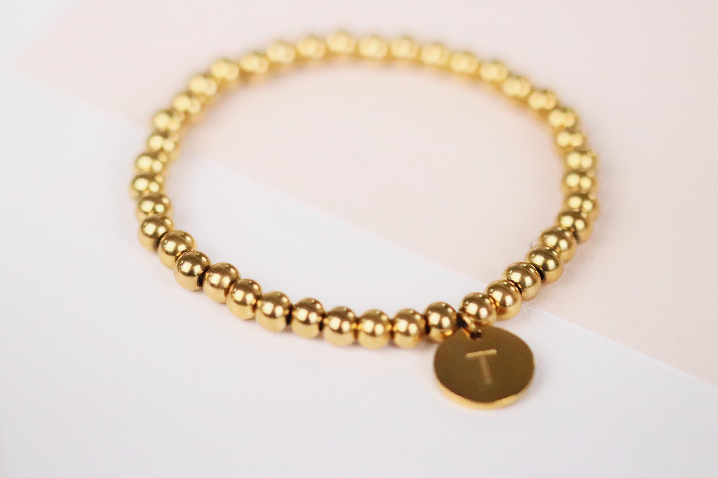 Gold Waterproof Beads Bracelet, Water Resistance Initial Bracelet, Gold Name Bracelet, Dainty Gold Custom Bracelet, Mothers Day Gift for her
